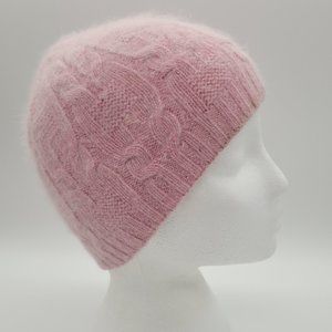 Cable knit angora wool blend beanie toque winter hat